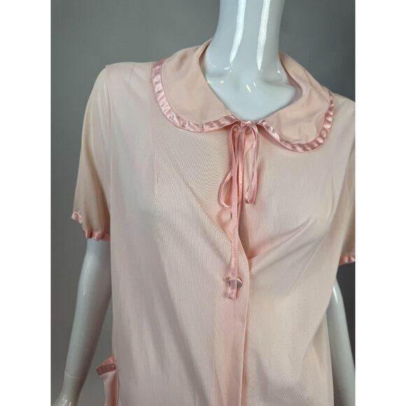 Vintage Sears Pink Nylon Short Sleeve Button-Front Nightgown With Satin Trim & P - Picture 8 of 16